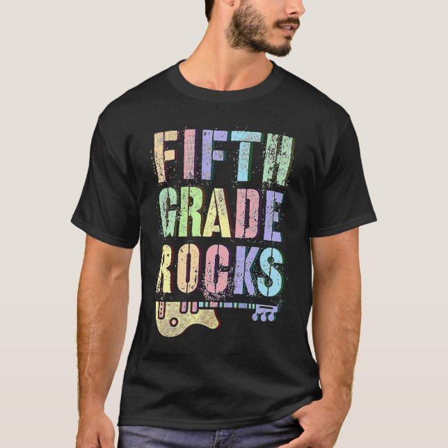 T-shirt Retro 5th GRADE ROCKS Teacher Rockstar Squad Fifth (Devant)