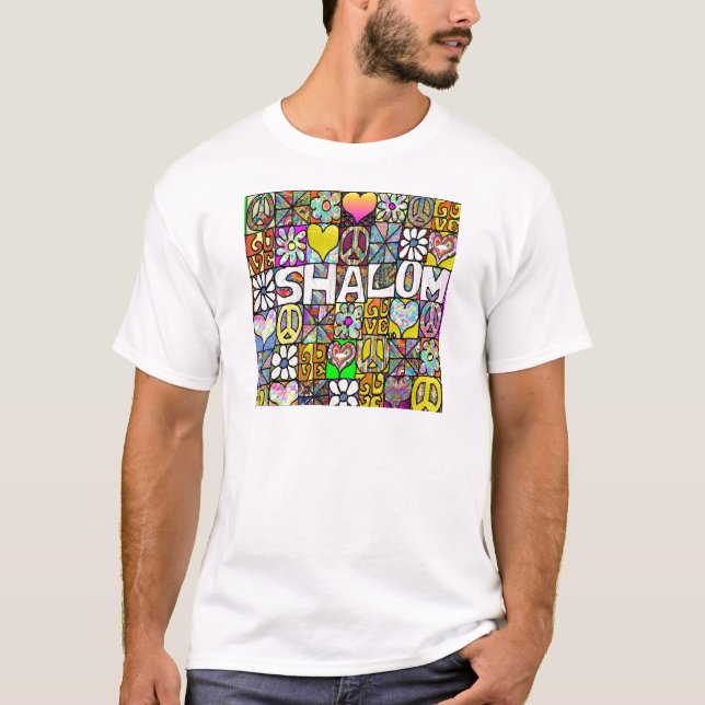 T-shirt Retro 60s Psychedelic Shalom LOVE (Devant)