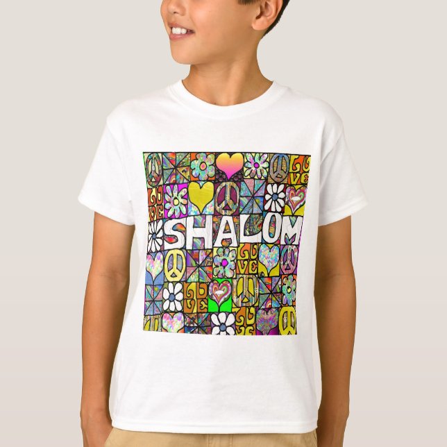 T-shirt Retro 60s Psychedelic Shalom LOVE (Devant)