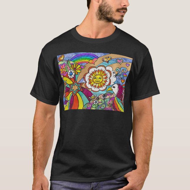T-shirt Retro 60s Psychedelic Sunshine Aigle Cadeaux (Devant)