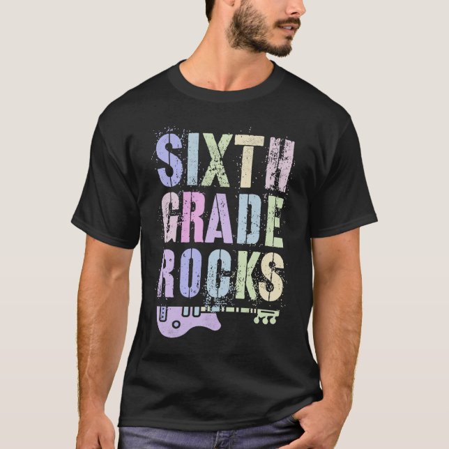 T-shirt Retro 6th GRADE ROCKS Teacher Rockstar Squad Sixth (Devant)