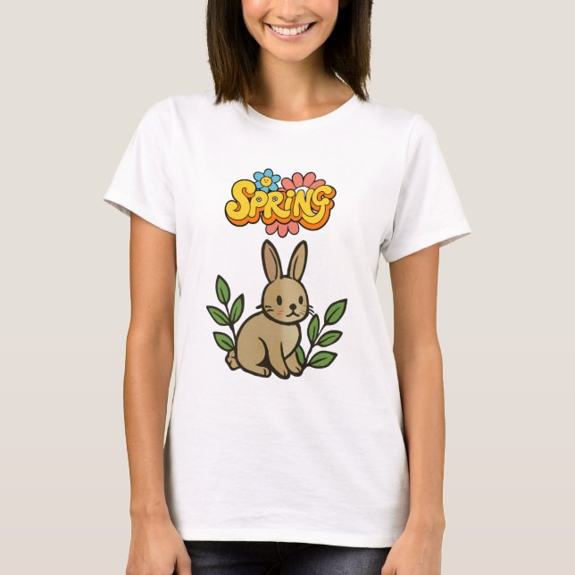 T-shirt Retro 70s Spring Bunny Graphic Design (Devant)