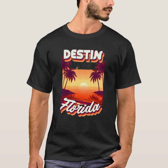 T-shirt Retro 80's Style Destin Florida Palm Tree Surf (Devant)