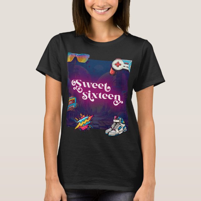 T-shirt Retro 80's Sweet 16 fête d'anniversaire (Devant)
