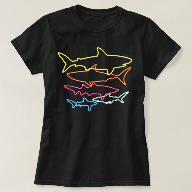 T-shirt Retro 80s Vêtements de requin Shark Party Requins (Design devant)