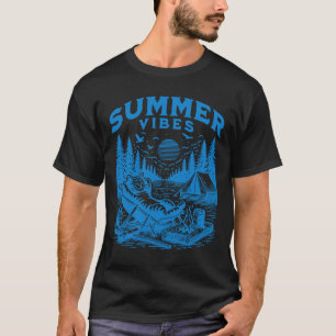 T-shirt Retro 90s Summer Vibes Cat Camping Funny Cat Meme