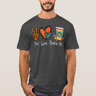 T-shirt Retro À damiers Peace Love Citrouille épice Fall S