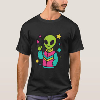 T-shirt Retro Alien in Neon Jacket | 80s Sci-Fi Vector Art