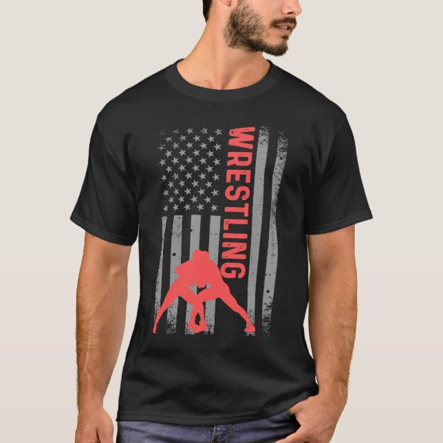 T-shirt Retro American Wrestling Appareils US Drapeau Lutt (Devant)