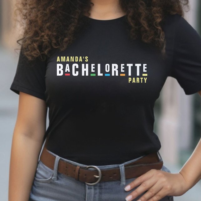 T-shirt Retro années 90 Fête de Bachelor Coloré Noir (Retro 90s Colorful Bachelorette Party Black T-Shirt
)