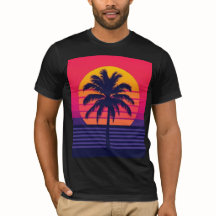 Rétro Art Synthwave Palmier Coucher de Soleil 80s
