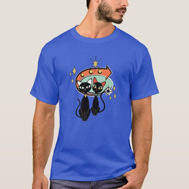 T-shirt Retro Atomique Moyen Siècle Moderne Kitty Cats (Devant)