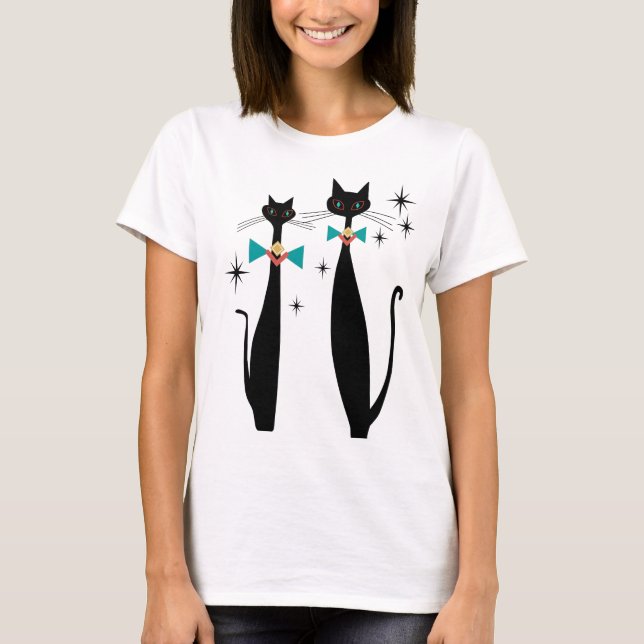 T-shirt Retro Atomique Moyen Siècle Moderne MCM Cool Chat  (Devant)