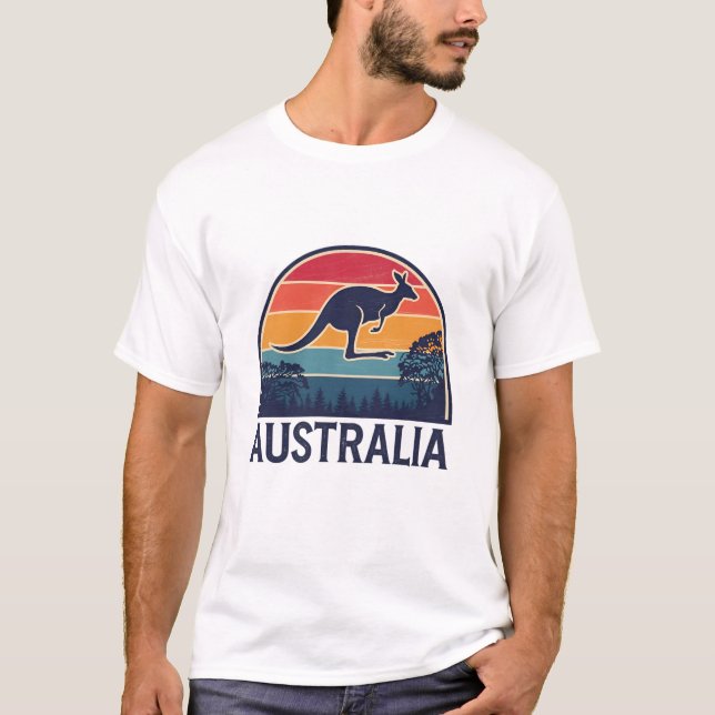 T-shirt Retro Australian Sunset Animal sauter Kangaroo (Devant)