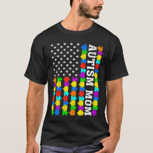 T-shirt Retro Autism Mom American Flag Love Autism Awarene