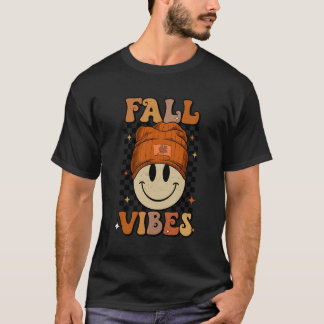 T-shirt Retro Automne Vibes Drôle Sourire Automne Enfants 