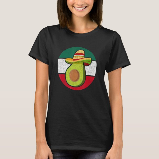 T-shirt Retro Avocado Sombrero Hat Mexican Independence Da (Devant)