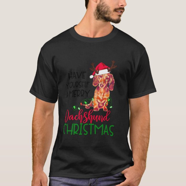 T-shirt Retro Ayez Vous Joyeux Dachshund Noël Wein (Devant)