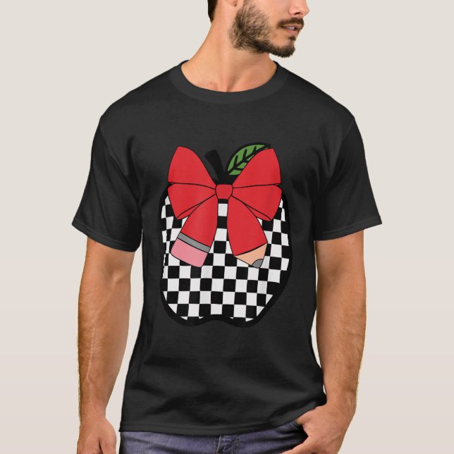 T-shirt Retro Back To School Teacher Race Checkered Pencil (Devant)