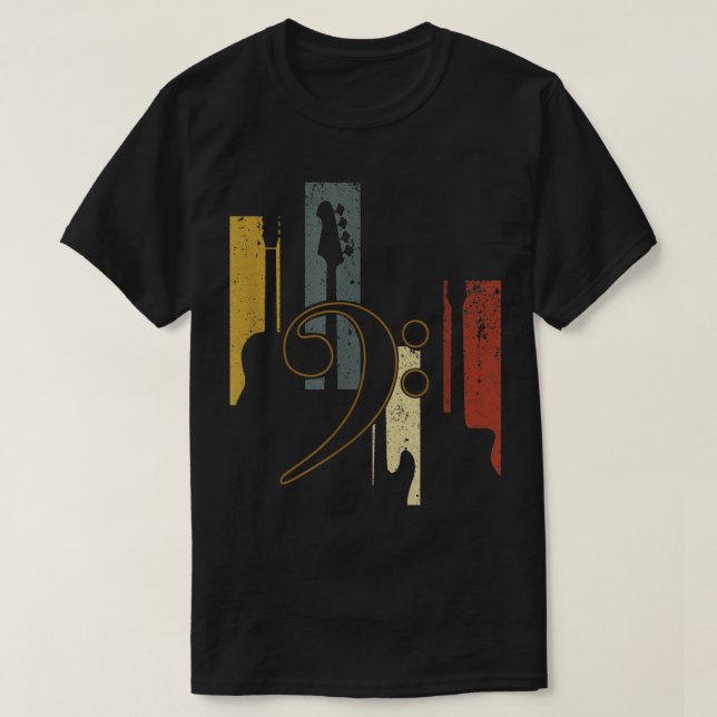 T-shirt Retro Bass Clef Guitar Design (Design devant)