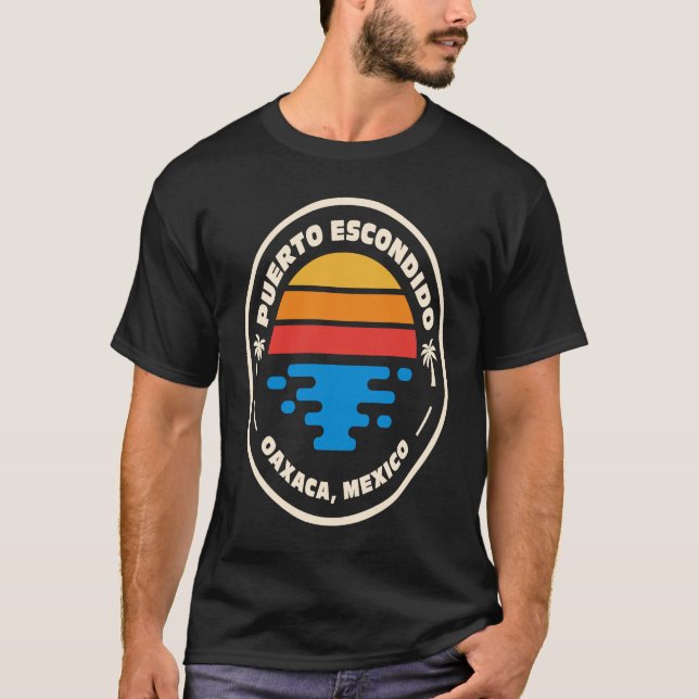 T-shirt Retro Beach Emblem Puerto Escondido Oaxaca Mexique (Devant)