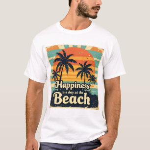 T-shirt Retro Beach Happy Palm Tree coucher de soleil Vint