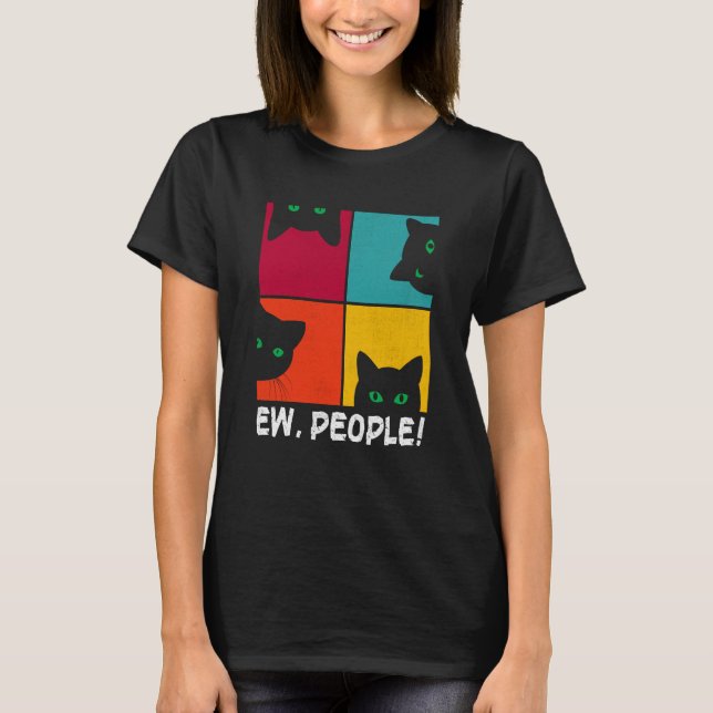 T-shirt Retro Black Ca Ew People Meowy Cat (Devant)