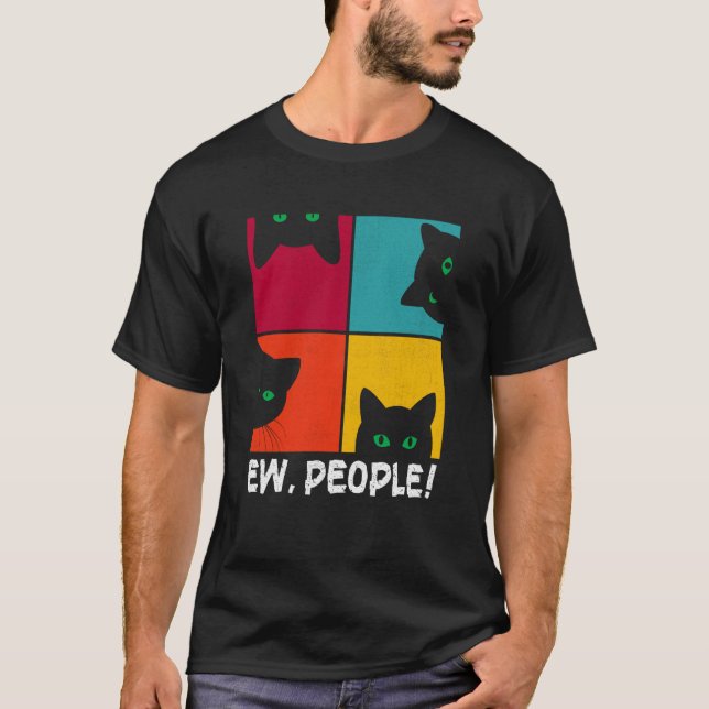 T-shirt Retro Black Ca Ew Personnes Meowy Chat (Devant)