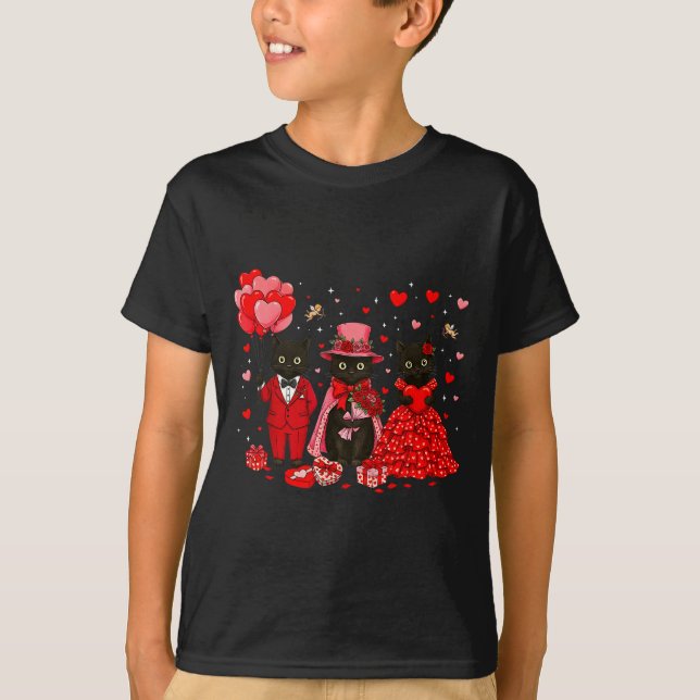 T-shirt Retro Black Cat Meowentine's Day Heart Valentines  (Devant)