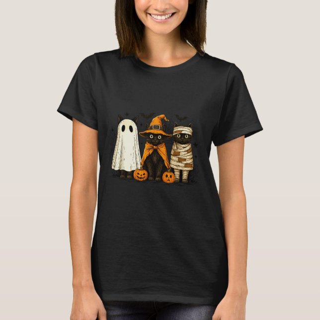 T-shirt Retro Black Cat Witch Y Halloween Pumpkin Women Me (Devant)