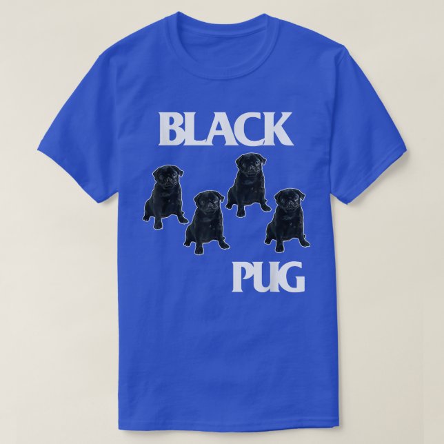 T-shirt Retro Black Pugs Funny Music and Dogs Flags Lovers (Design devant)