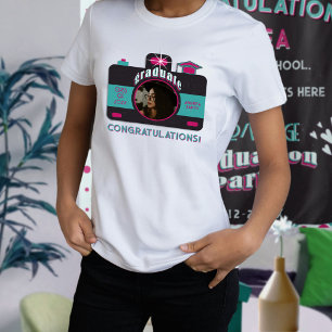 T-shirt Retro Black Rose Turquoise Grad Photo à la mode Cu
