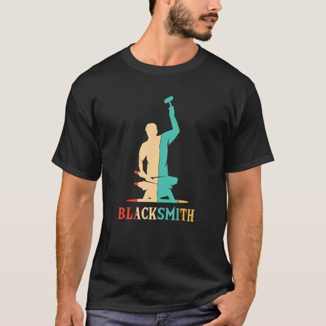T-shirt Retro Blacksmith Hobby Legend Forging Anvil Blacks (Devant)