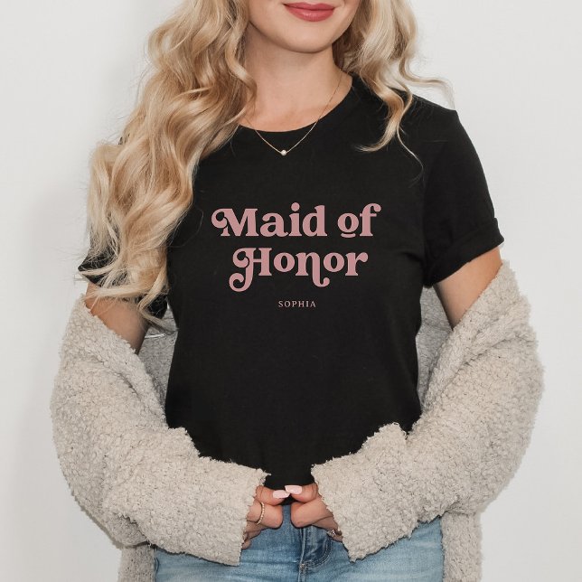 T-shirt Retro Boho Dusty Typographie Rose | Maid of Honor (A retro, boho shirt for the maid of honor in dusty rose typography)