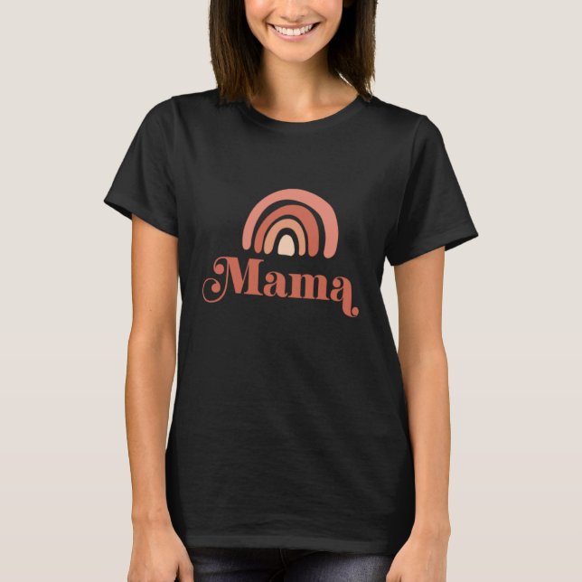 T-shirt Retro Boho Mama Rainbow Mama Mini Matching Maman (Devant)