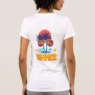 T-shirt Rétro Bonjour Été Plage Vibes Palmier Dos Imprimé