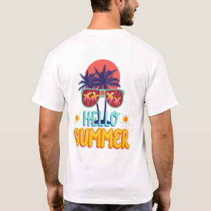 T-shirt Rétro Bonjour Été Plage Vibes Palmier Dos Imprimé
