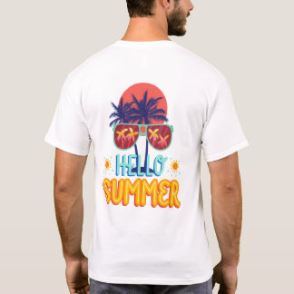 T-shirt Rétro Bonjour Été Plage Vibes Palmier Dos Imprimé
