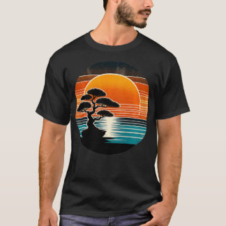 T-shirt Retro Bonsai Tree Sunset Charme Côtier Vintage Sty