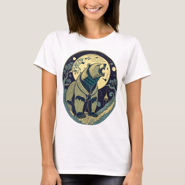 T-shirt Retro Cadeau Ours Russie Icône Jeunesse Lune (Devant)