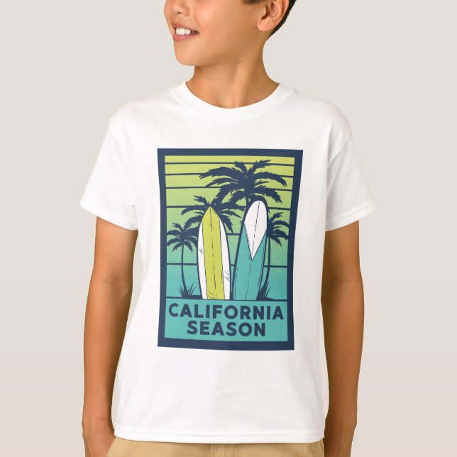 T-shirt Retro California Surboards Art - Summer Coastline (Devant)