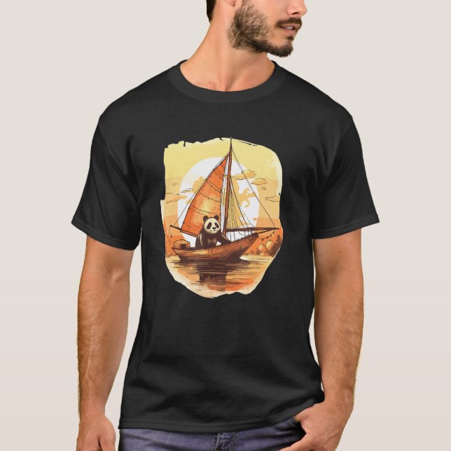 T-shirt Retro Captain Panda Summer Sailing Boat (Devant)