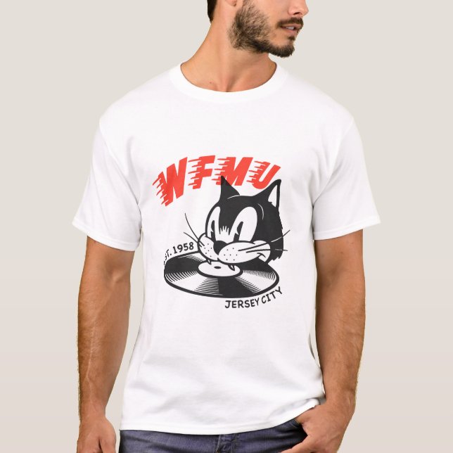 T-shirt Retro cat DJ filant disques vinyle (Devant)
