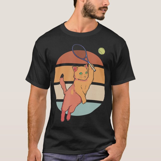 T-shirt Retro Cat Jouer Tennis (Devant)
