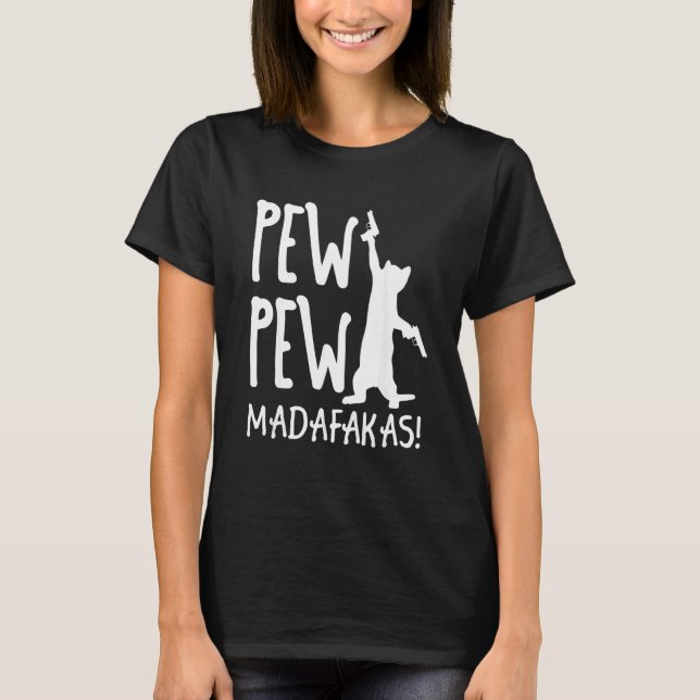 T-shirt Retro Cat Pew Pew Madafakas Crazy Kitten Cats (Devant)