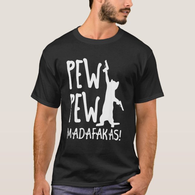 T-shirt Retro Cat Pew Pew Madafakas   Crazy Kitten Cats   (Devant)