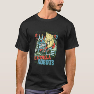 T-shirt Retro Catzilla Vs Les Robots  Japonais 80's 90's