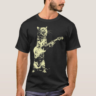 T-shirt Retro Chat Jouer Basse Guitare Chat Musique Guitar