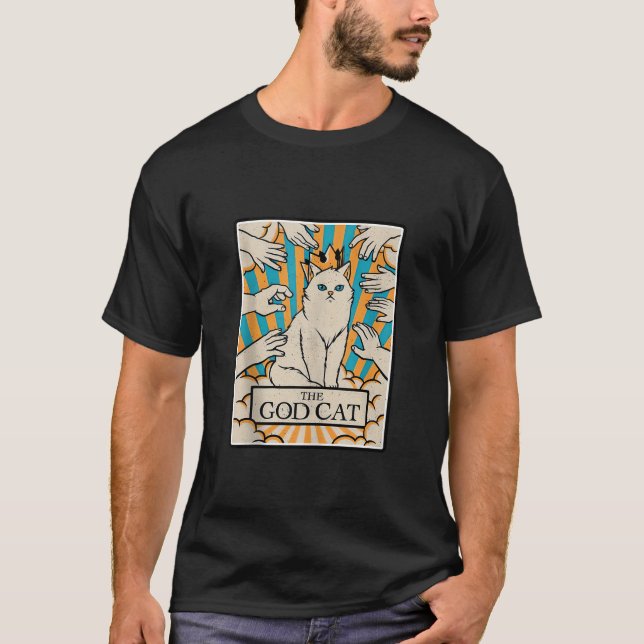 T-shirt Retro Chat Le Dieu Chat Carte Tarot Halloween Chat (Devant)