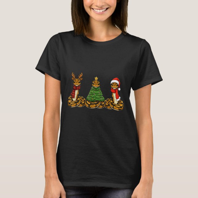 T-shirt Retro Christmas Ball Python Snake Santa Reindeer  (Devant)